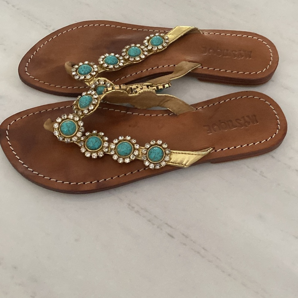 Mystique Boutique Gold and Turquoise Sandals - Picture 2 of 7